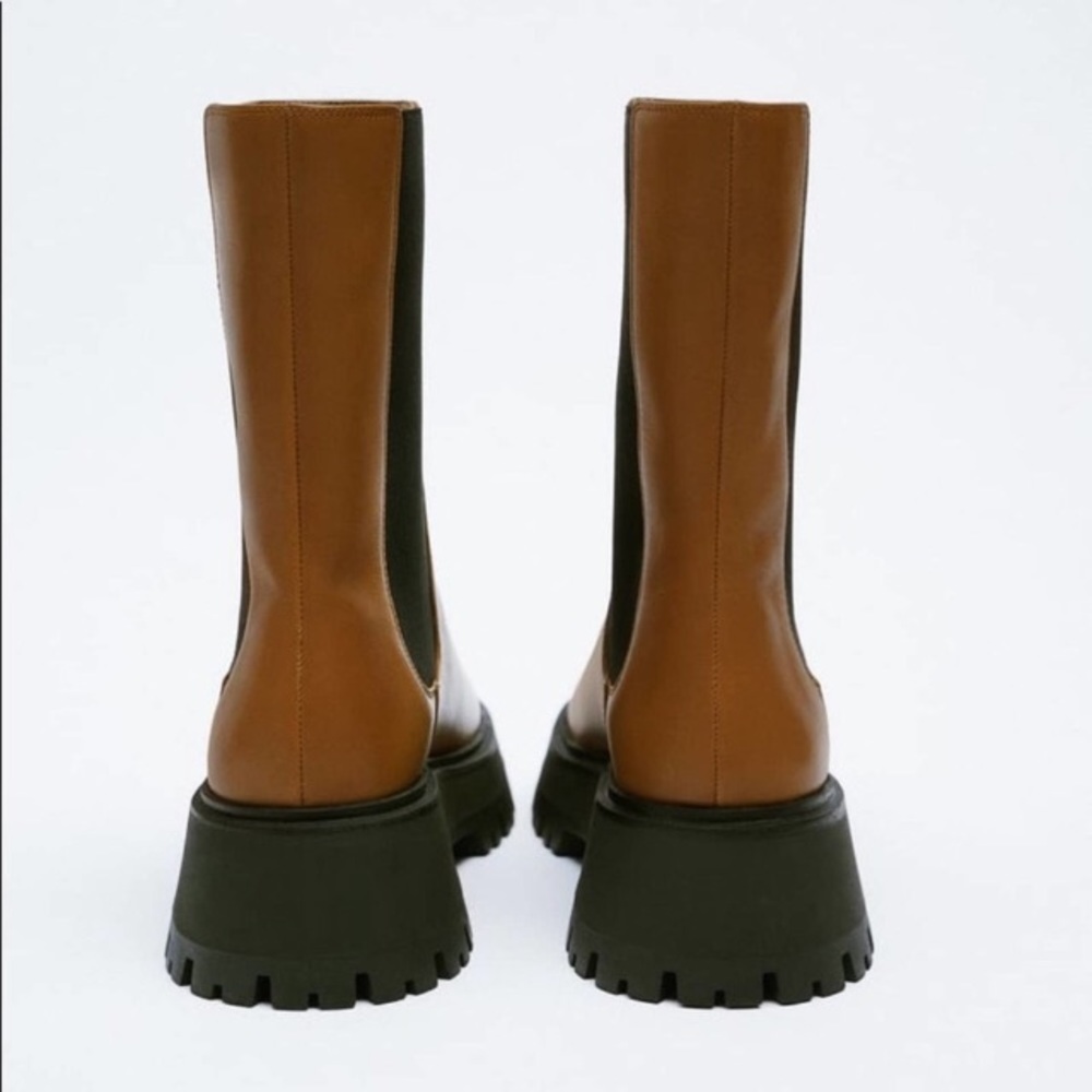 Zara woman light brown leather lug sole ankle boots NWT size 9 - Picture 11 of 11